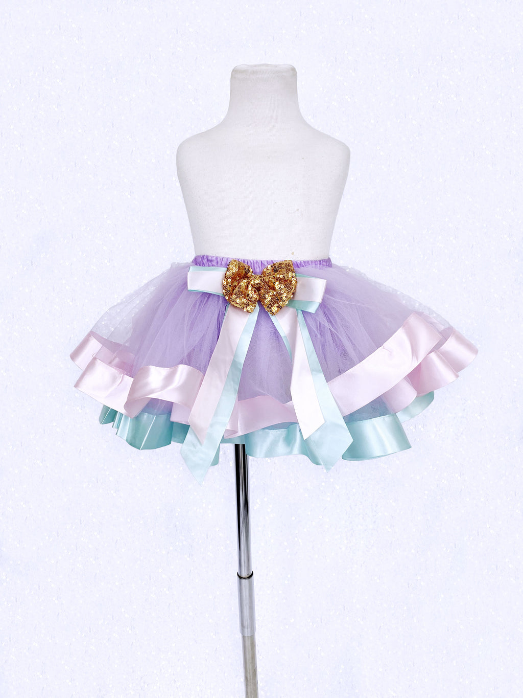 Lilac 2 Layer Tutu Skirt Blush Mint Ribbon Gold Sequin Bow