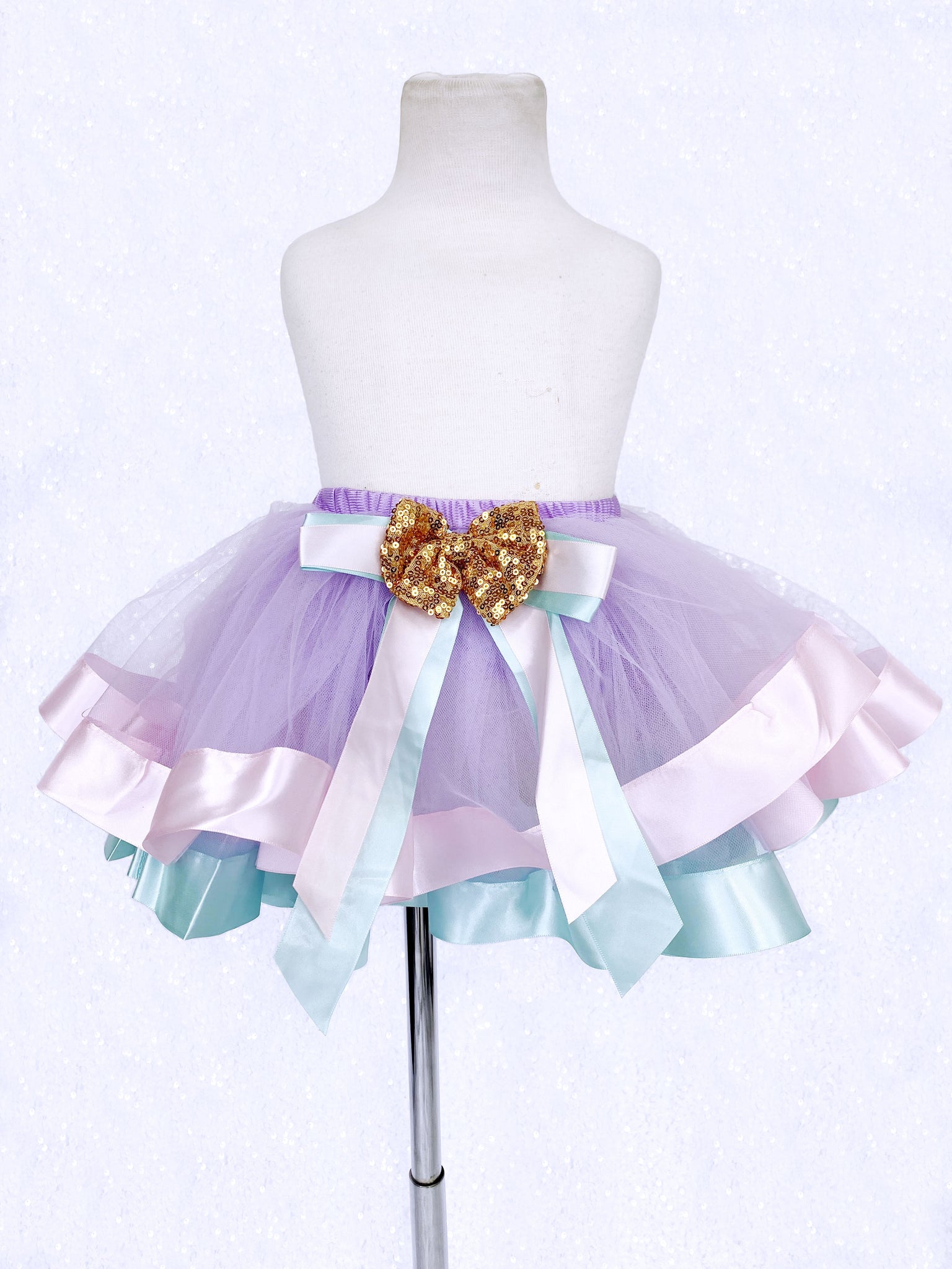 Lilac 2 Layer Tutu Skirt Blush Mint Ribbon Gold Sequin Bow