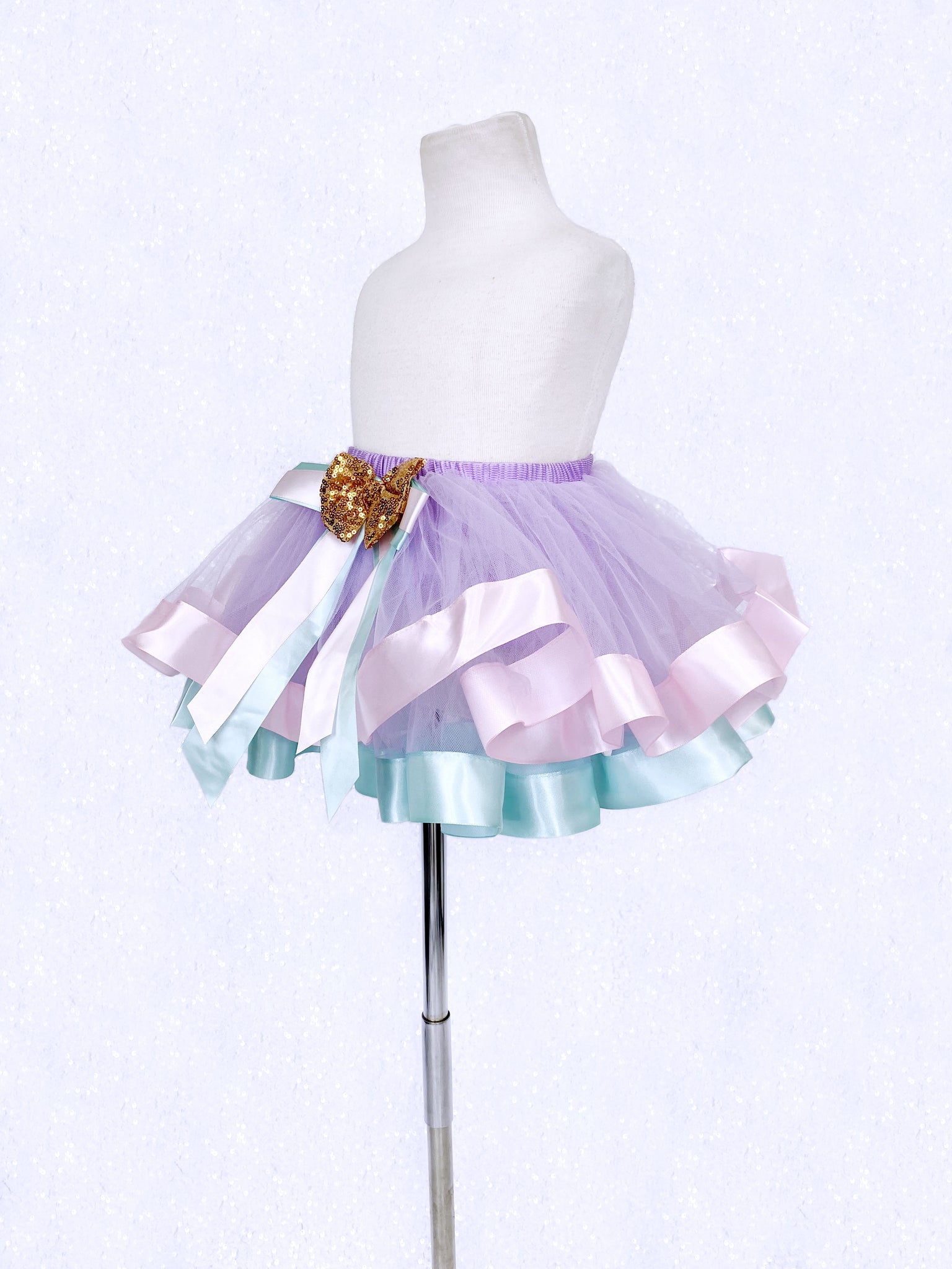 Lilac 2 Layer Tutu Skirt Blush Mint Ribbon Gold Sequin Bow