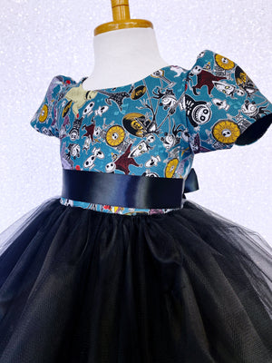 Nightmare Before Christmas Inspired Pattern 2 Layer Black Dress