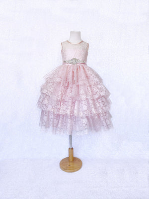 Pink Lace Ruffle Dress