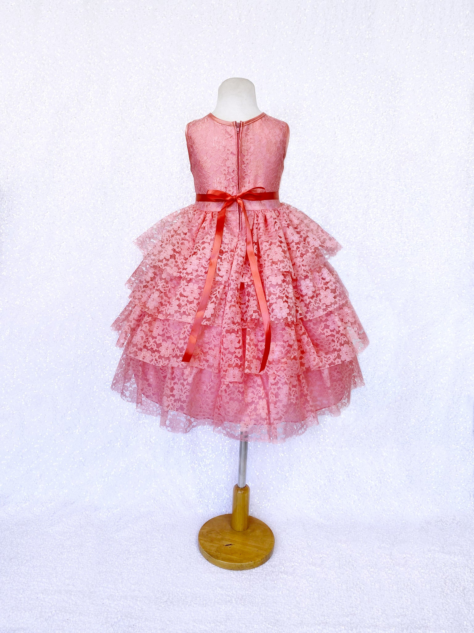 Coral Lace Ruffle Dress