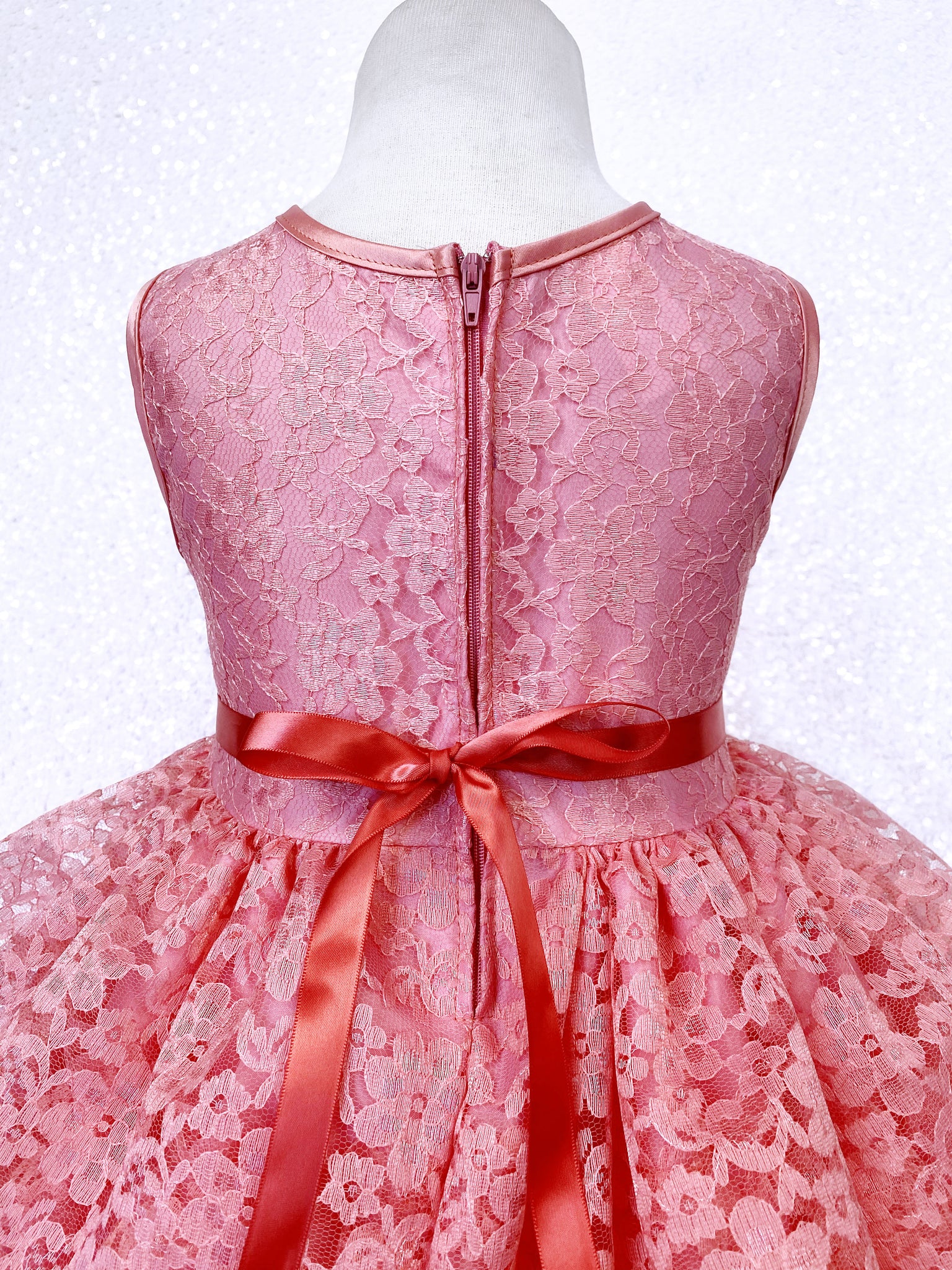 Coral Lace Ruffle Dress