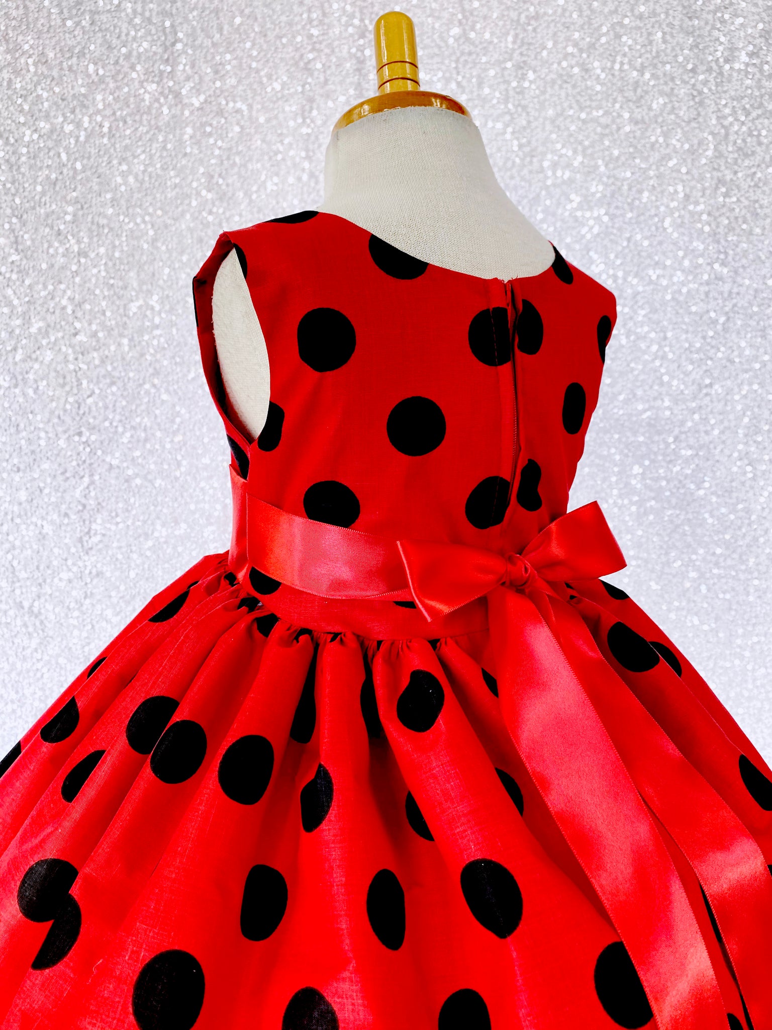 Red & Black Polka Dot Knee Length Ribbon Lady Bug Dress