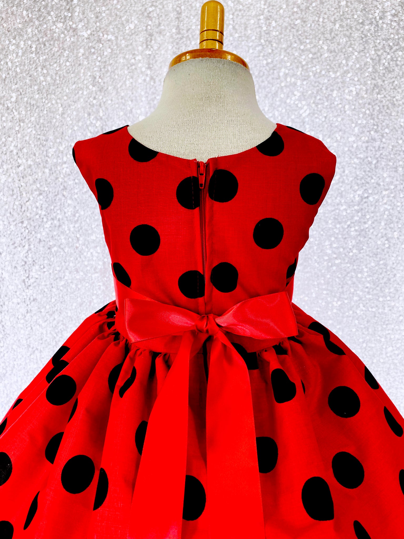 Red & Black Polka Dot Knee Length Ribbon Lady Bug Dress