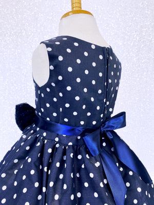 Knee Length Navy White Polka Dot Dress