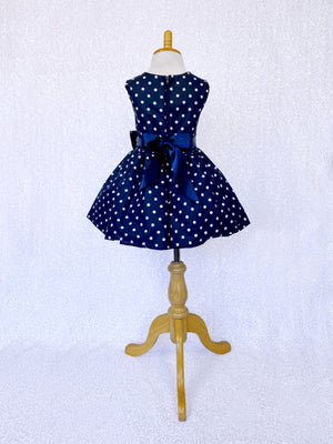 Knee Length Navy White Polka Dot Dress