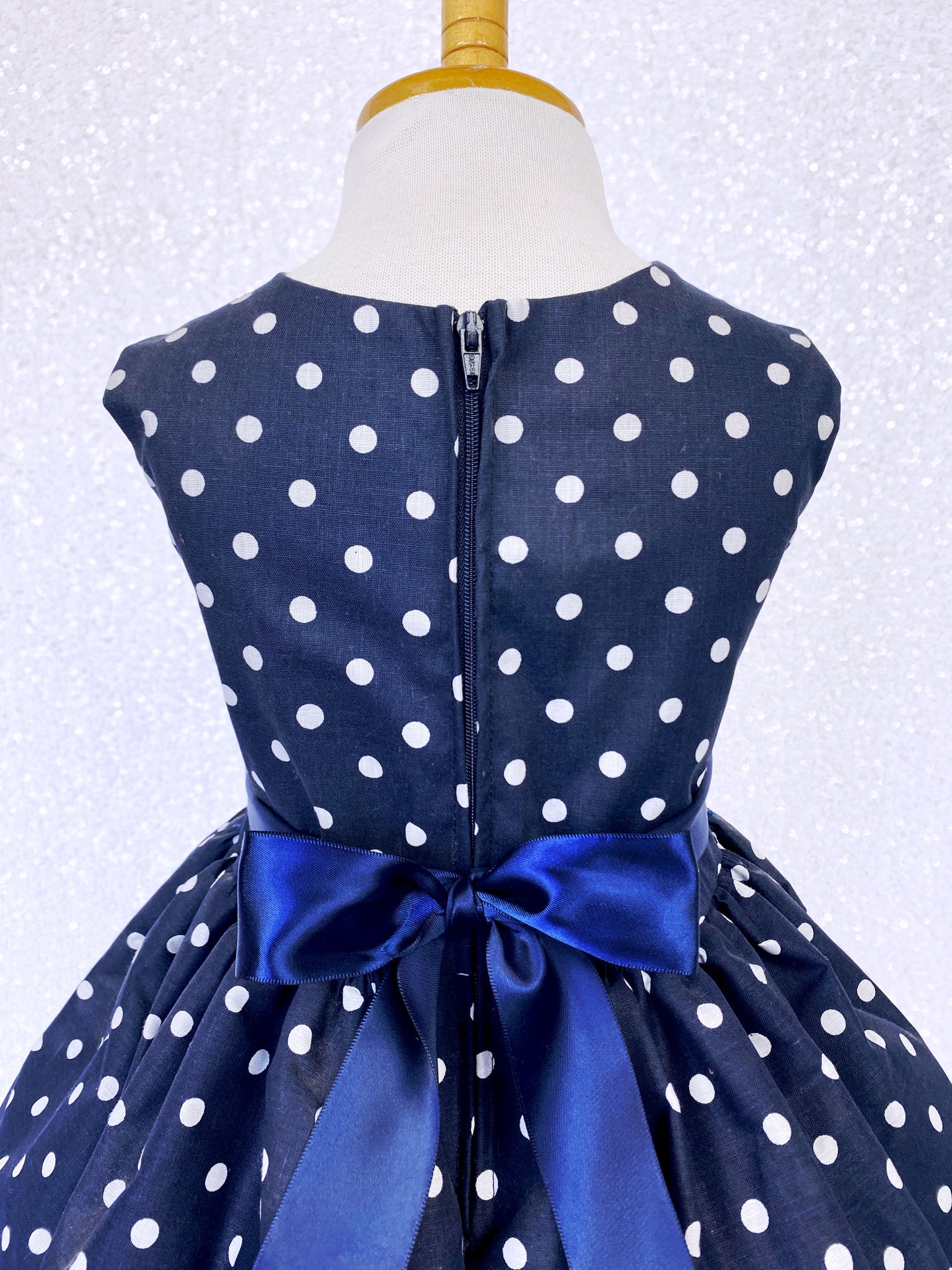 Knee Length Navy White Polka Dot Dress