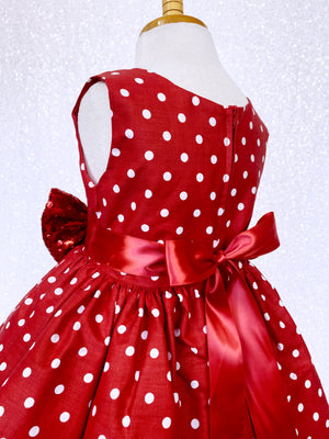 Red White Polka Dot Knee Length Dress