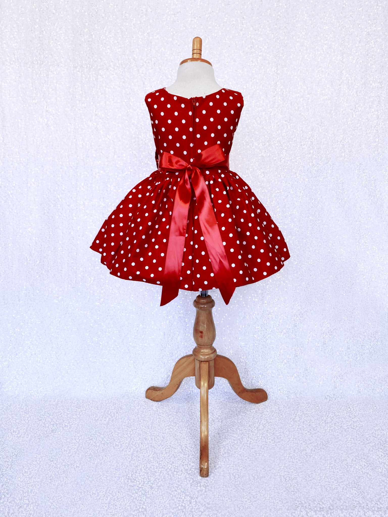 Red White Polka Dot Knee Length Dress