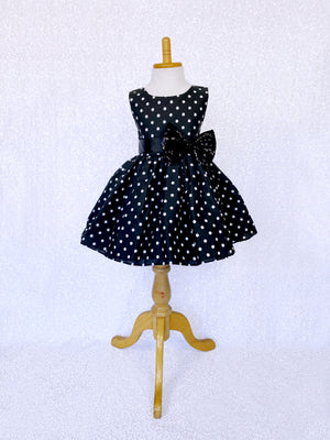 Knee Length Navy White Polka Dot Dress