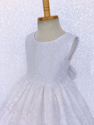 White French Lace Sleeveless V-Back Dress Bow