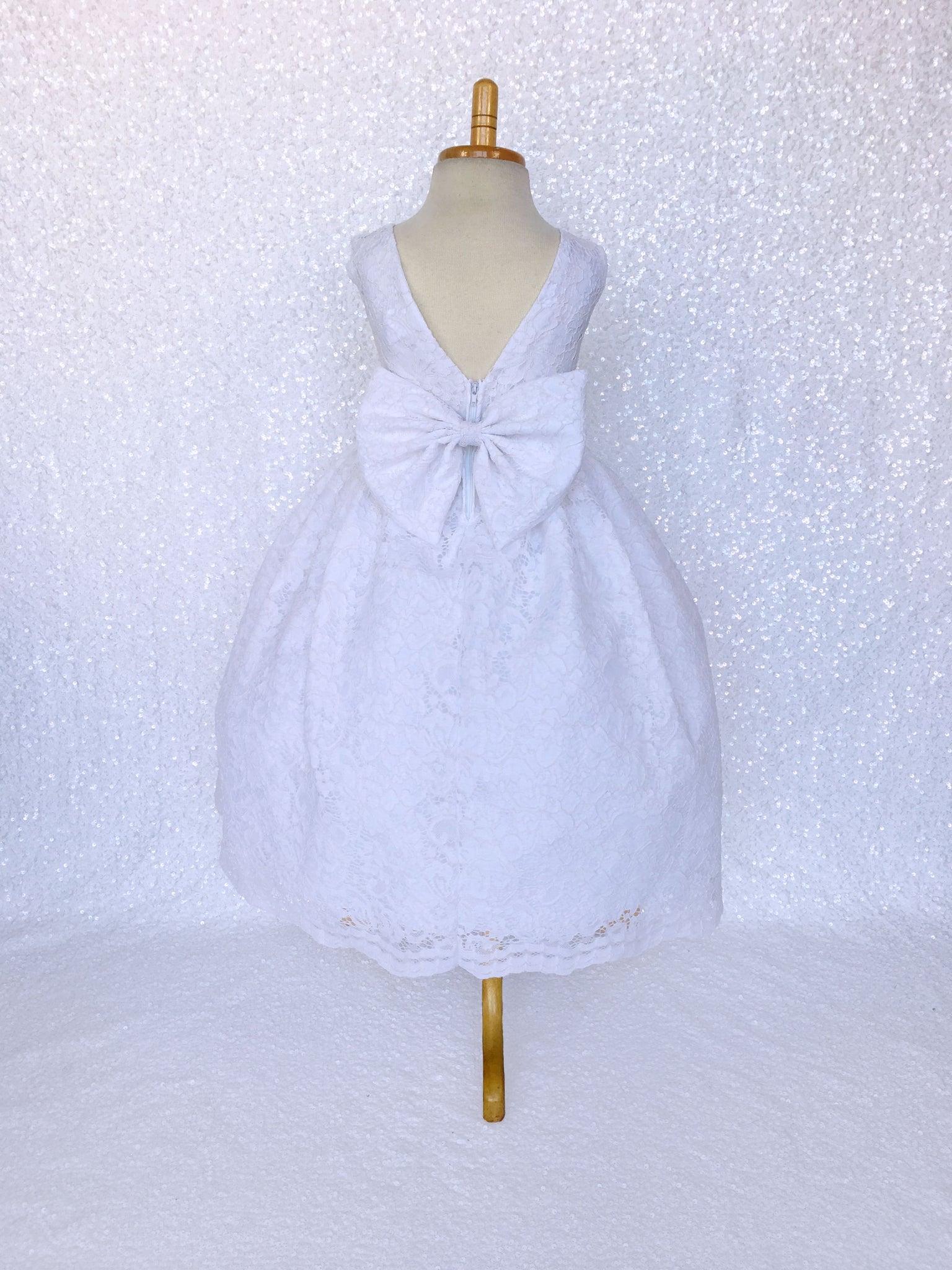 V-Back Champagne Full French Lace Dress Bow