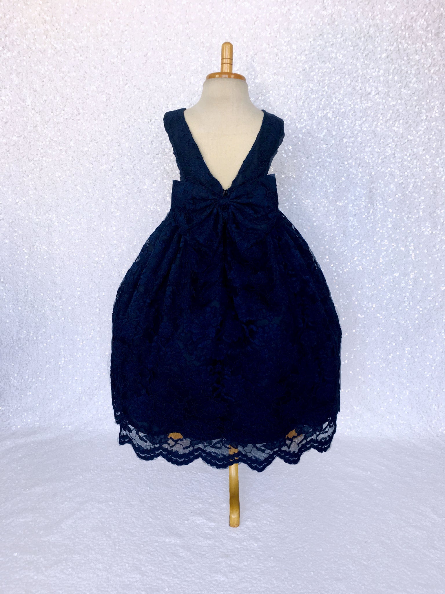 V-Back Champagne Full French Lace Dress Bow