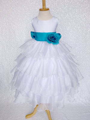 White Organza Ruffle Sleeveless Satin Dress