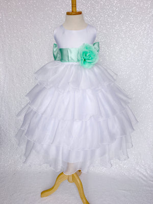 White Organza Ruffle Sleeveless Satin Dress