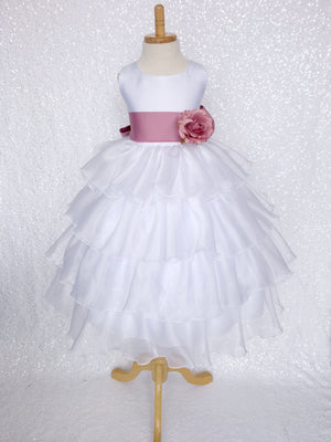 White Organza Ruffle Sleeveless Satin Dress