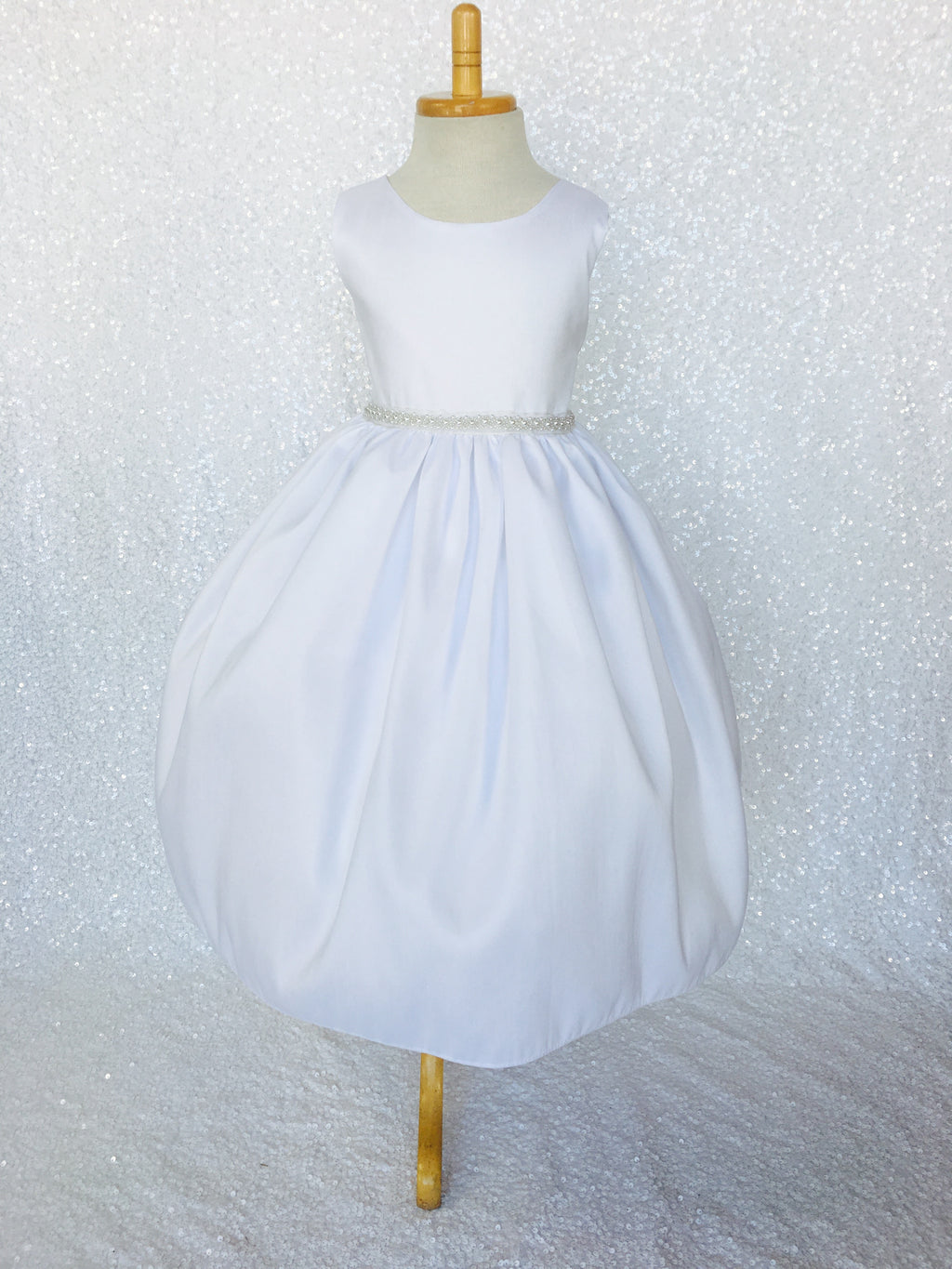 White Shantung Pearl Sleeveless Dress