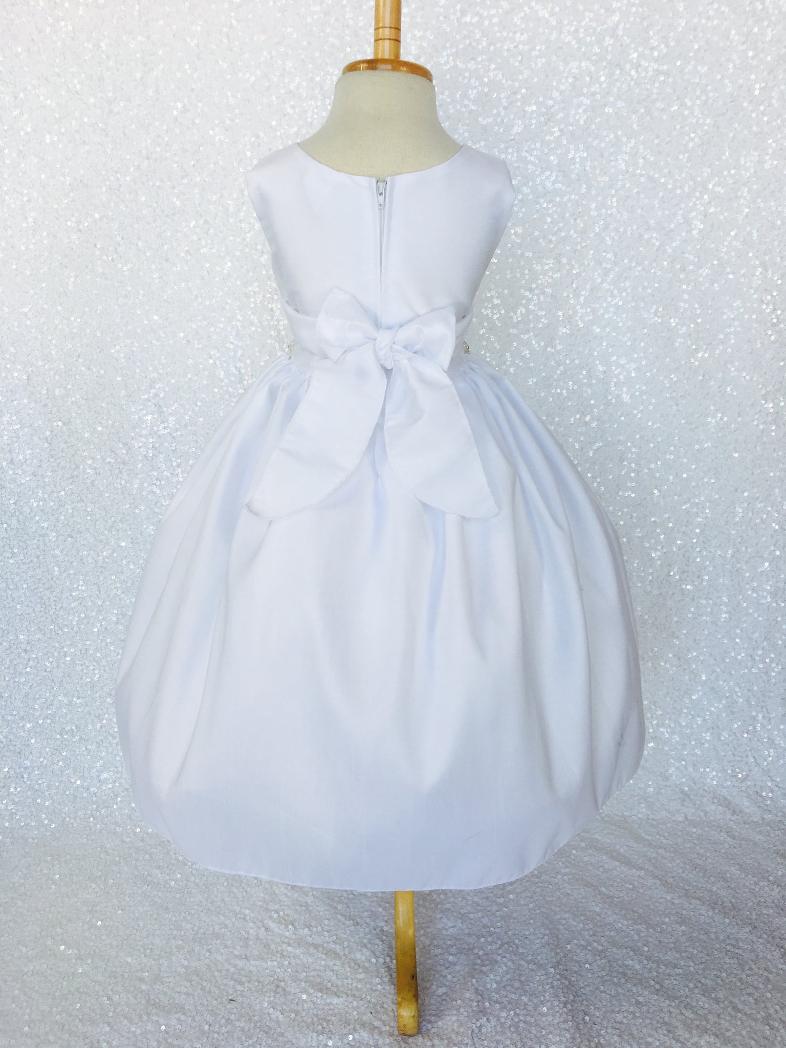 White Shantung Pearl Sleeveless Dress