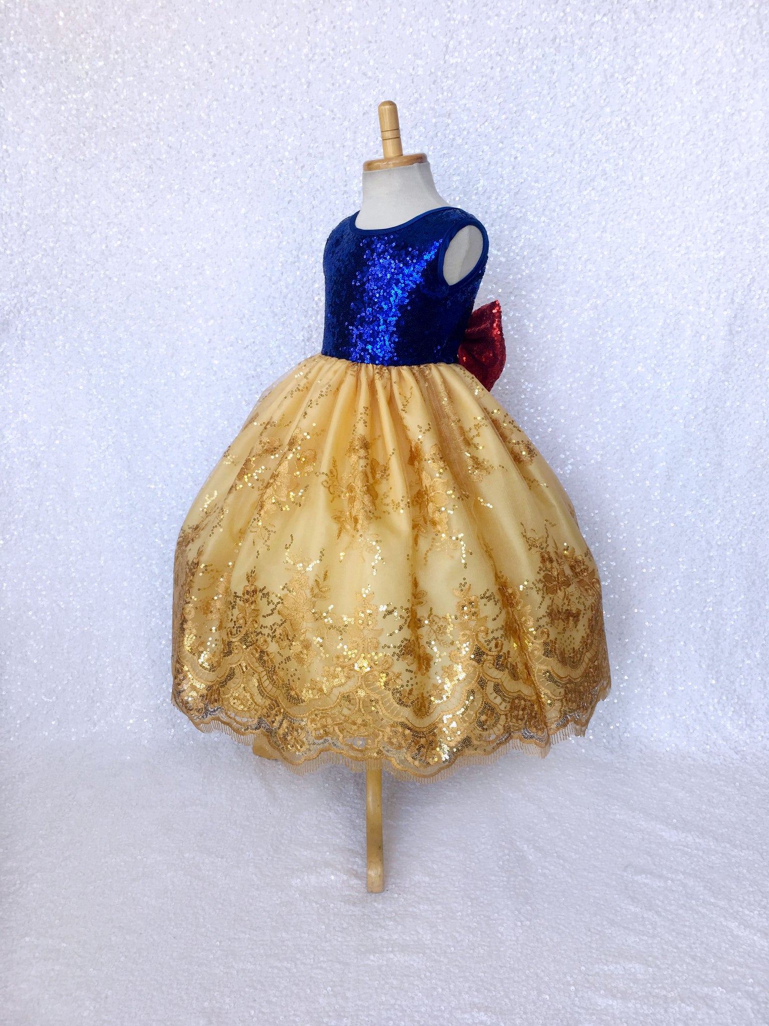 Keyhole Sleeveless Mini Sequin Snow White Inspired Dress Bow