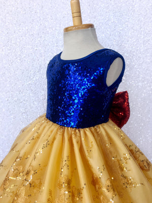 Keyhole Sleeveless Mini Sequin Snow White Inspired Dress Bow