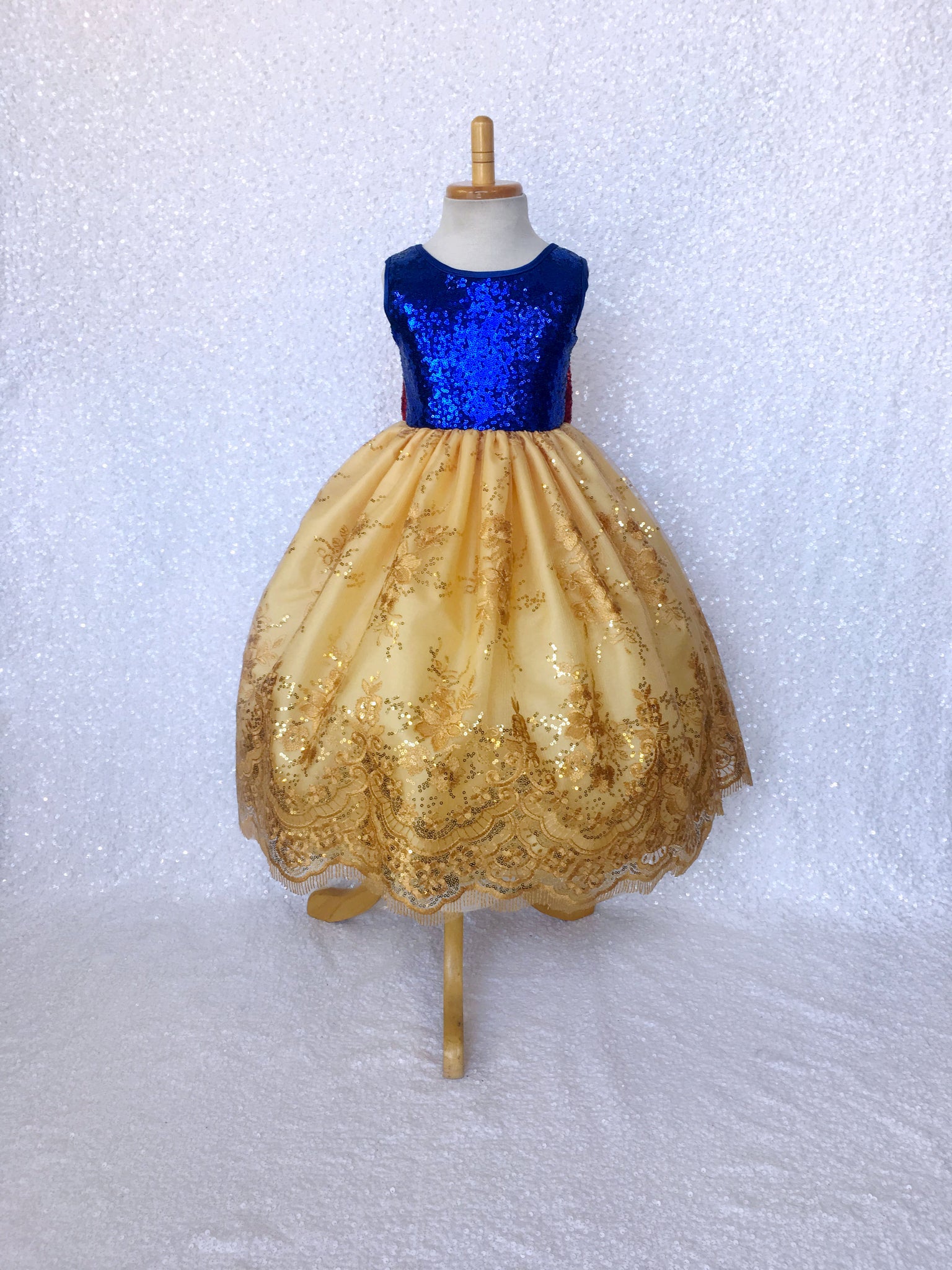 Keyhole Sleeveless Mini Sequin Snow White Inspired Dress Bow