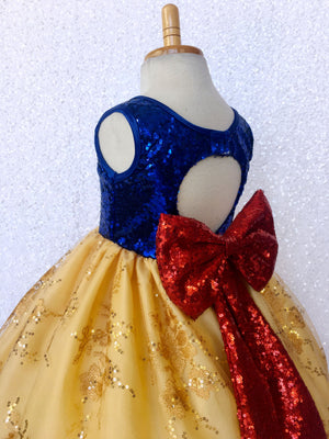 Keyhole Sleeveless Mini Sequin Snow White Inspired Dress Bow