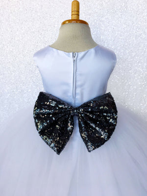 Sleeveless White 4 Layer Tulle Princess Dress Aqua Sequin Bow Ribbon