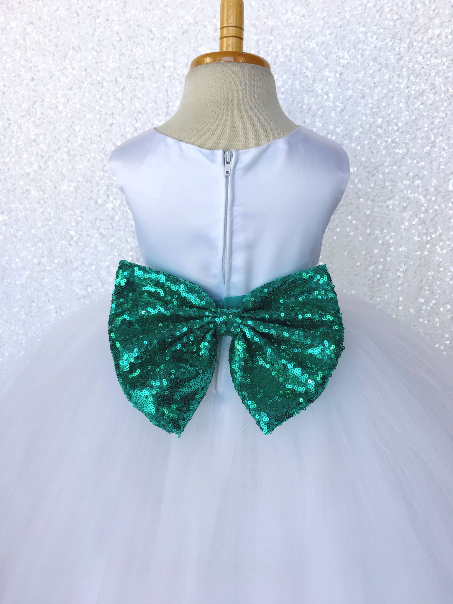 Sleeveless White 4 Layer Tulle Princess Dress Sequin Bow Ribbon