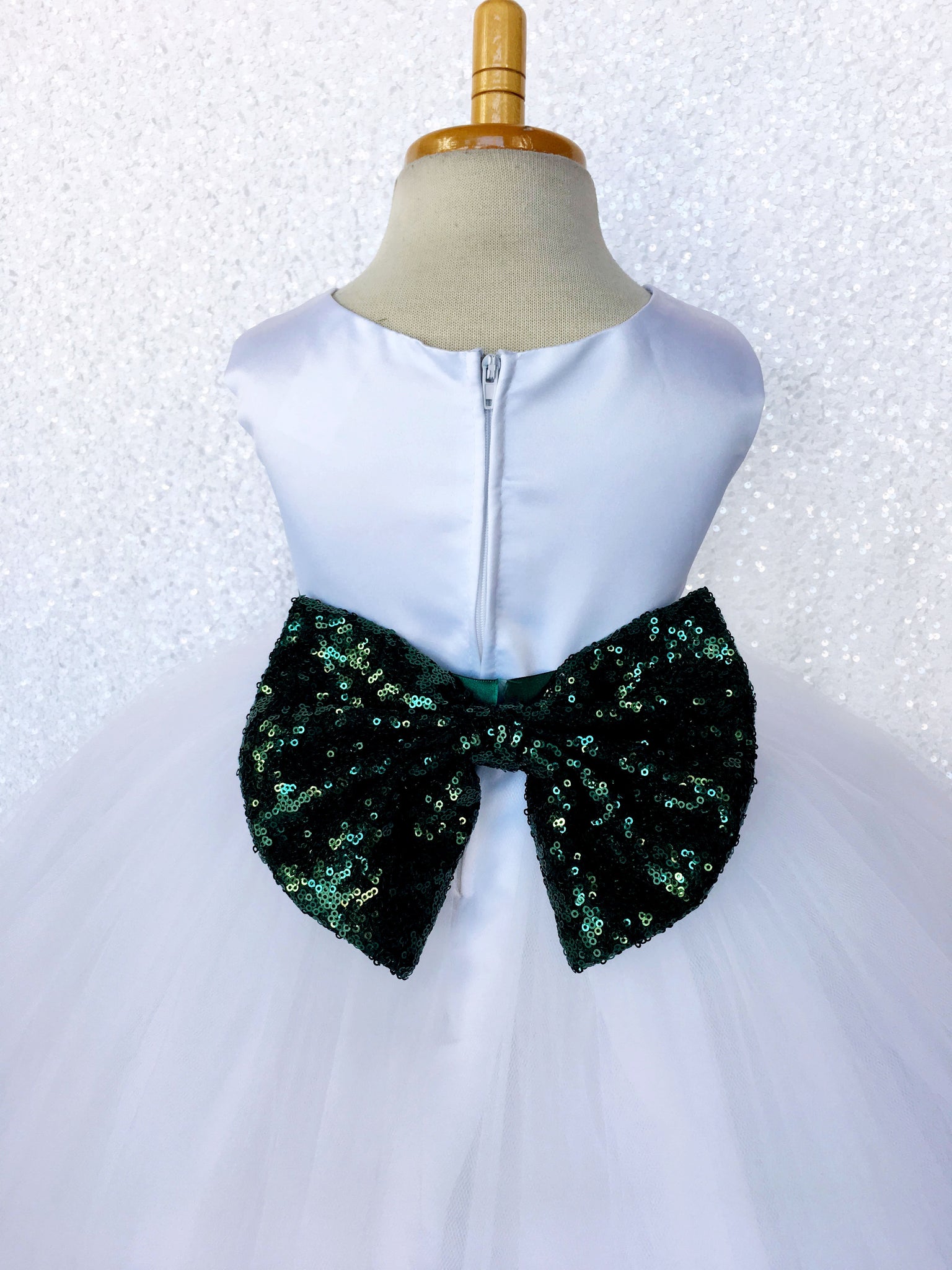 Sleeveless White 4 Layer Tulle Princess Dress Sequin Bow Ribbon