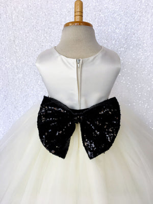 Sleeveless Ivory 4 Layer Tulle Princess Dress Burgundy Sequin Bow Ribbon