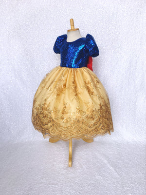 Mini Sequin  Keyhole Snow White Inspired Gown Lace Bow