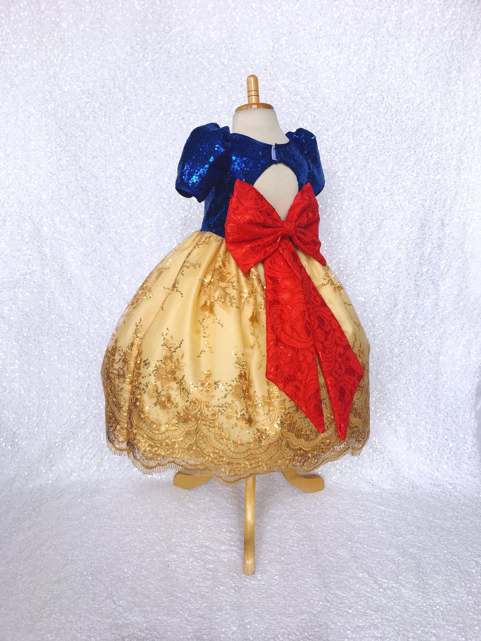 Mini Sequin  Keyhole Snow White Inspired Gown Lace Bow