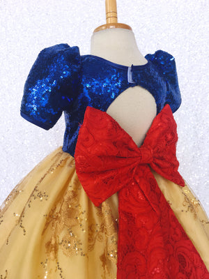 Mini Sequin  Keyhole Snow White Inspired Gown Lace Bow