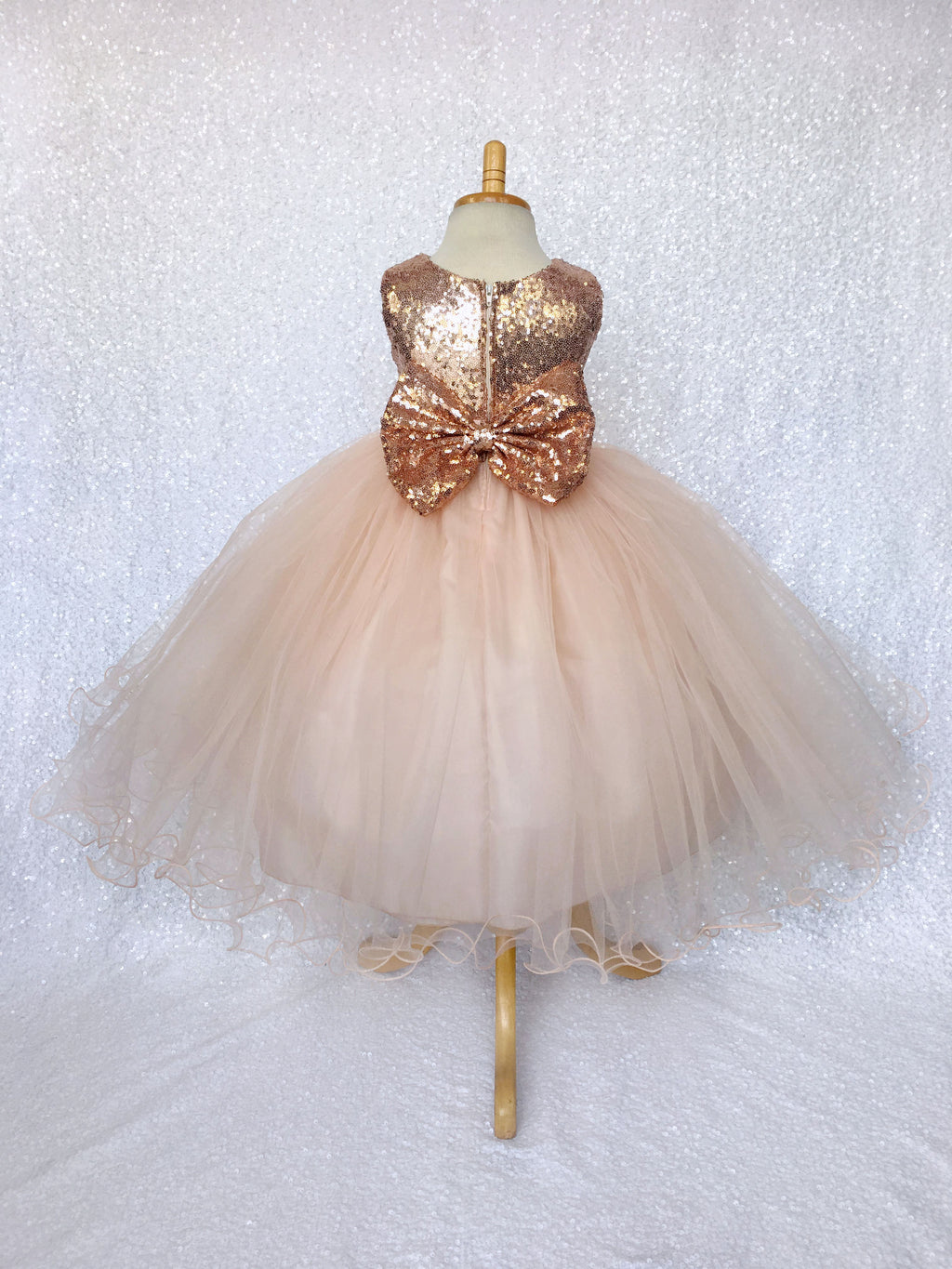 Rose Gold FL Mini Sequin 2 Layer Tulle Dress Bow