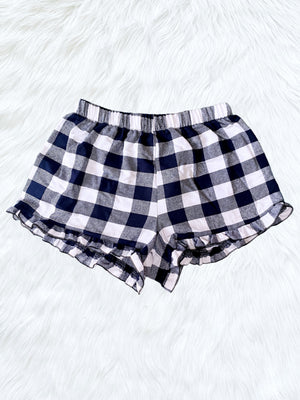 White Navy Yellow PJ Youth Pajama Plaid Ruffle Shorts