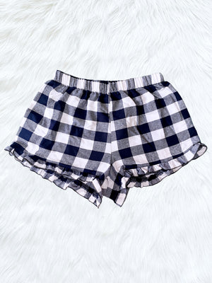 Adult Women Pajama Plaid White Black Shorts Ruffle PJ