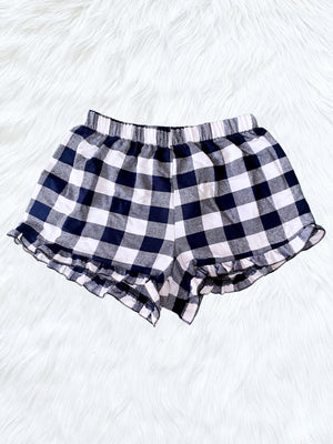 Women Pajama Plaid Red Black White Shorts Ruffle Adult PJ