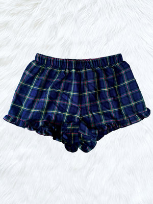 Black Navy Red White PJ Youth Pajama Plaid Ruffle Shorts