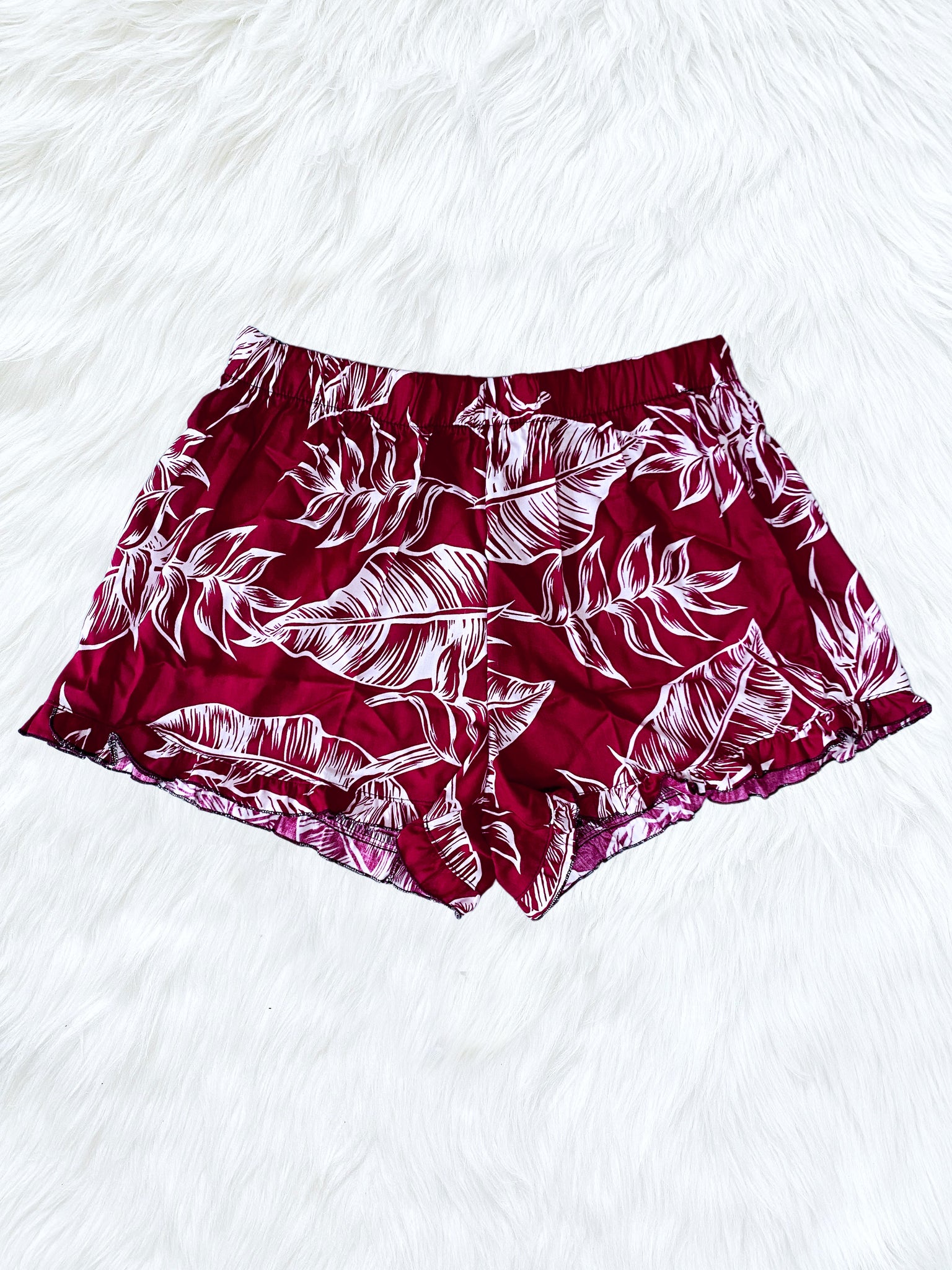 Summer Tropical Red Floral Ruffle Adult Hawaiian Shorts