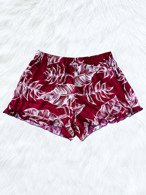 Floral Tropical White Pattern Ruffle Shorts Adult Women