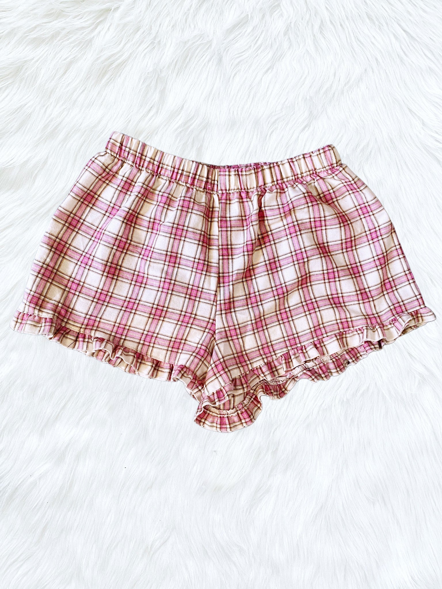 Adult PJ Red Green White Women Pajama Plaid Ruffle Shorts