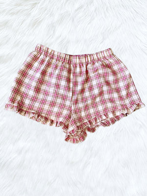 Pink Yellow PJ Youth Pajama Plaid Ruffle Shorts