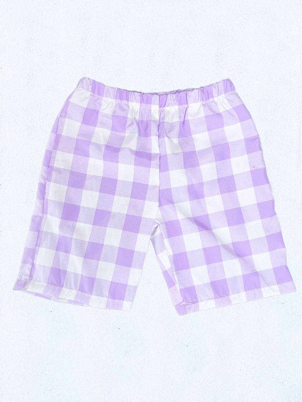 Kid Youth Unisex Multicolor Checkered Plaid Lilac White Shorts