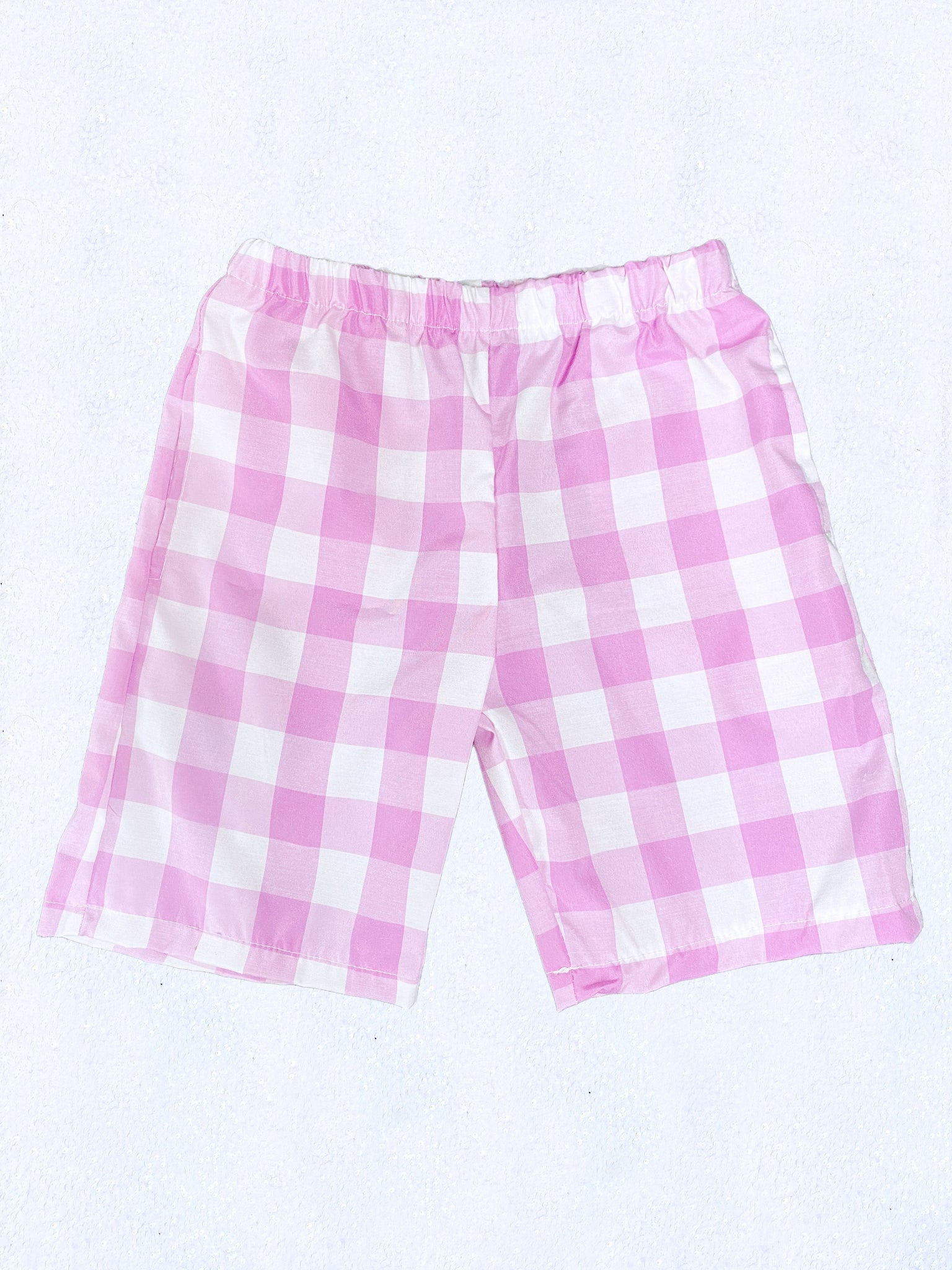 Kid Youth Unisex Multicolor Checkered Plaid Blush Pink White Shorts