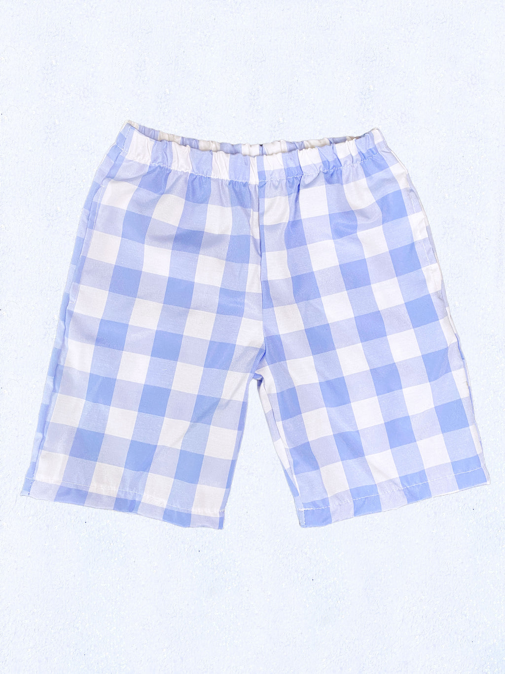 Adult Unisex Multicolor Checkered Plaid Dusty Blue White Shorts