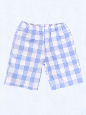 Adult Unisex Multicolor Checkered Plaid Dusty Blue White Shorts