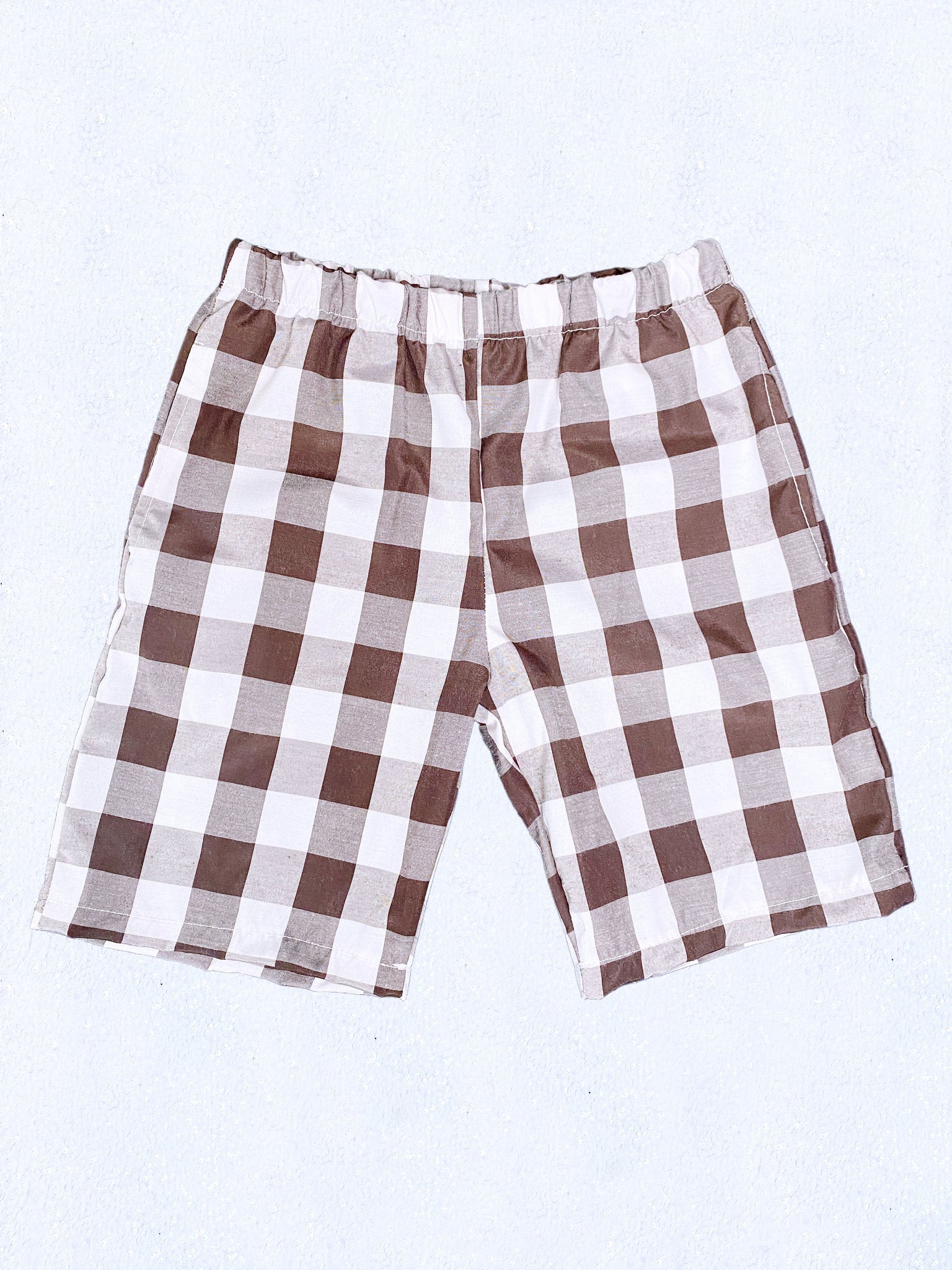 Kid Youth Unisex Multicolor Checkered Plaid Navy Blue White Shorts