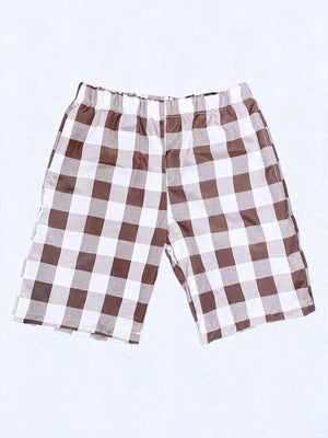 Kid Youth Unisex Multicolor Checkered Plaid Navy Blue White Shorts