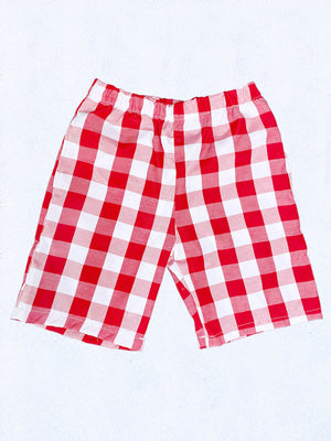 Adult Unisex Multicolor Checkered Plaid Burgundy White Shorts